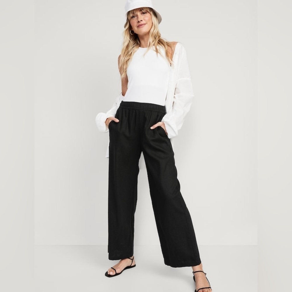 NWT! Black High-Waisted Linen-Blend Wide-Leg -Multiple 🤎